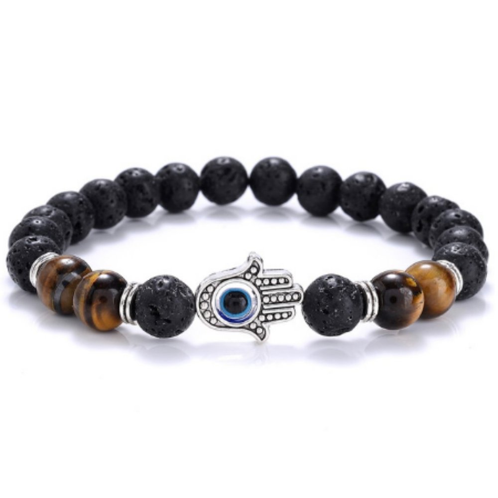 Lava Bracelet,Hamsa Hand Bracelet,Evil Eye Bracelet,Lava Stone Bracelet,8mm Bead